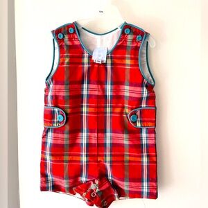 NWOT Bella Bliss Side Tab John John, Hampton Plaid 12M (fits closer to 6-9M)